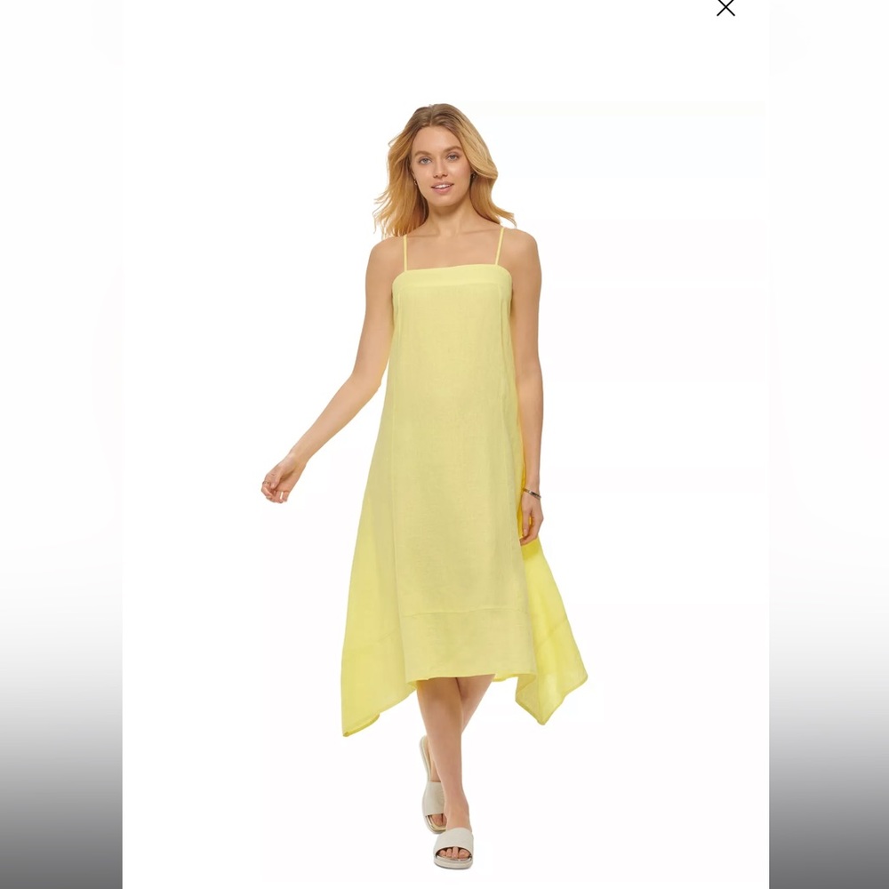 Yellow Asymetrical Camisole Linen Dress
